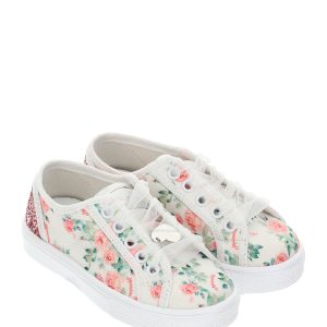 Monnalisa Girls White Canvas Floral Trainers