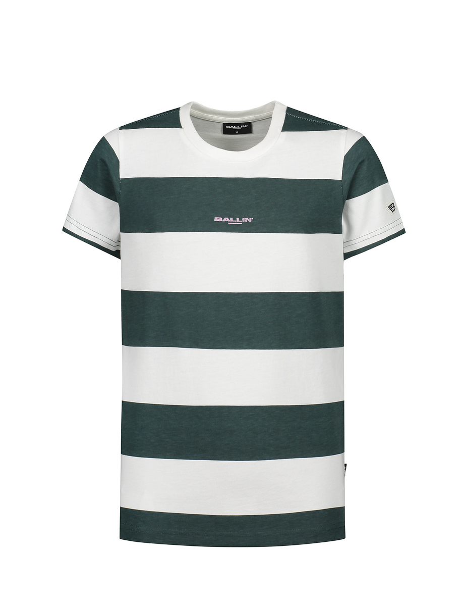 Ballin Teen Boys White & Green Striped Shortsleeve