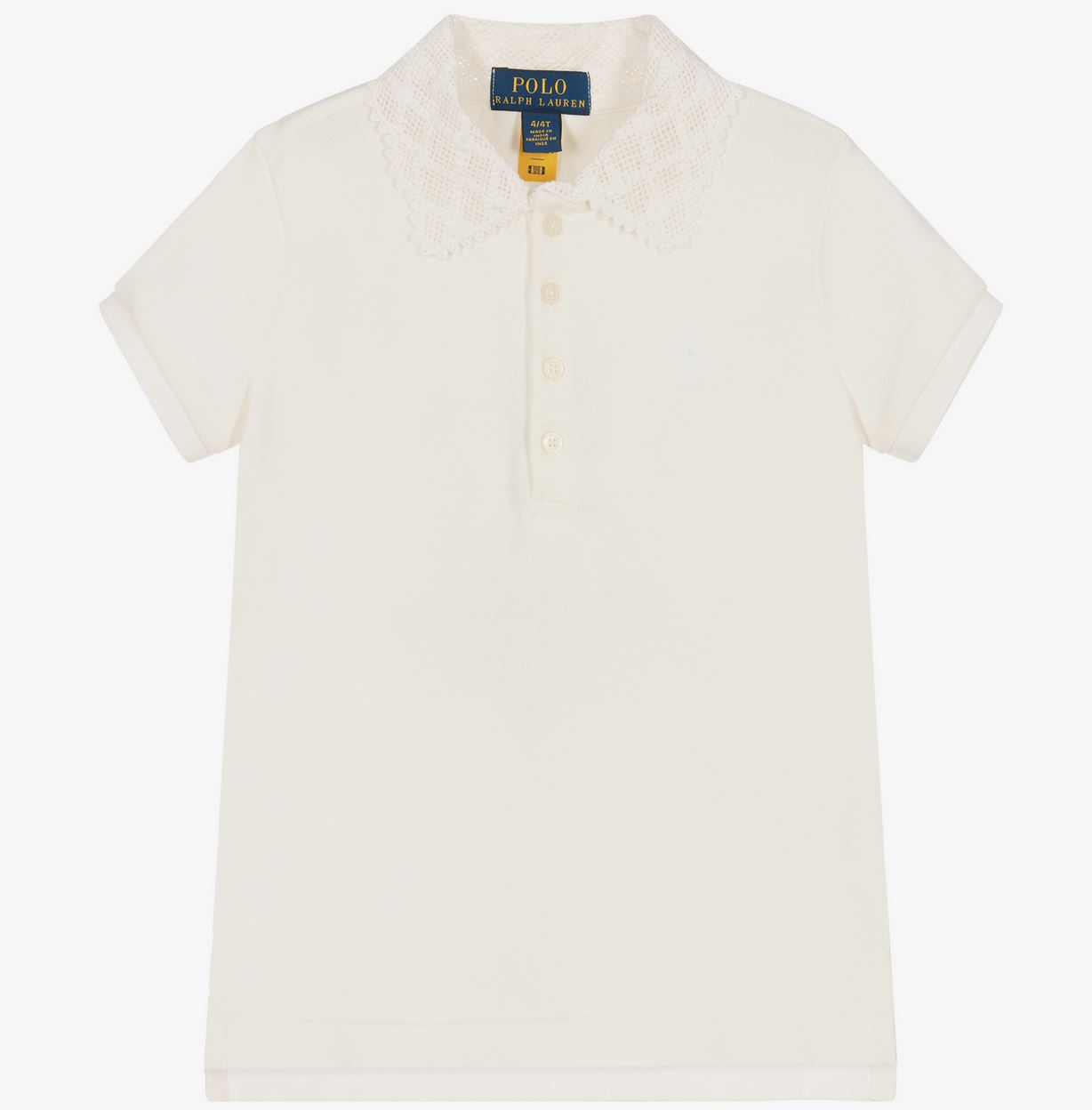 Ralph Lauren Girls Ivory Lace Colar Polo Shirt