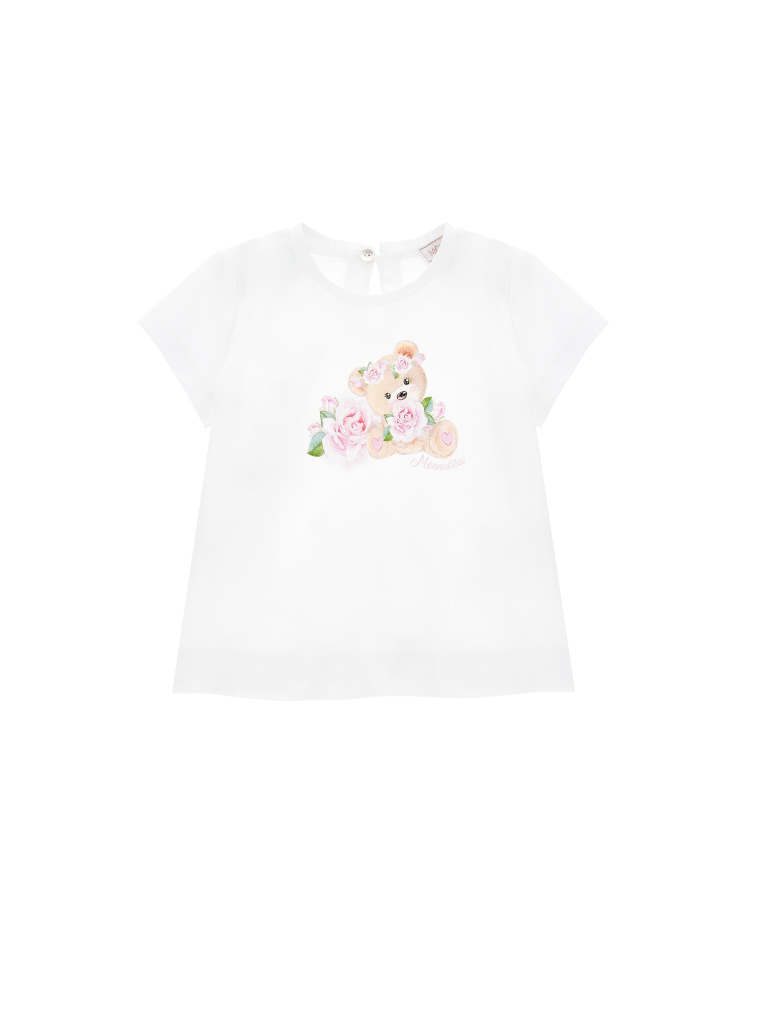 Monnalisa Baby Girls White Teddy Bear Shortsleeve